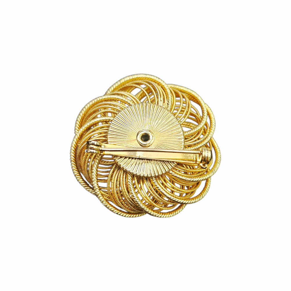 1960s Gold-Tone Wirework Flower Brooch with Faux Pearl Centre