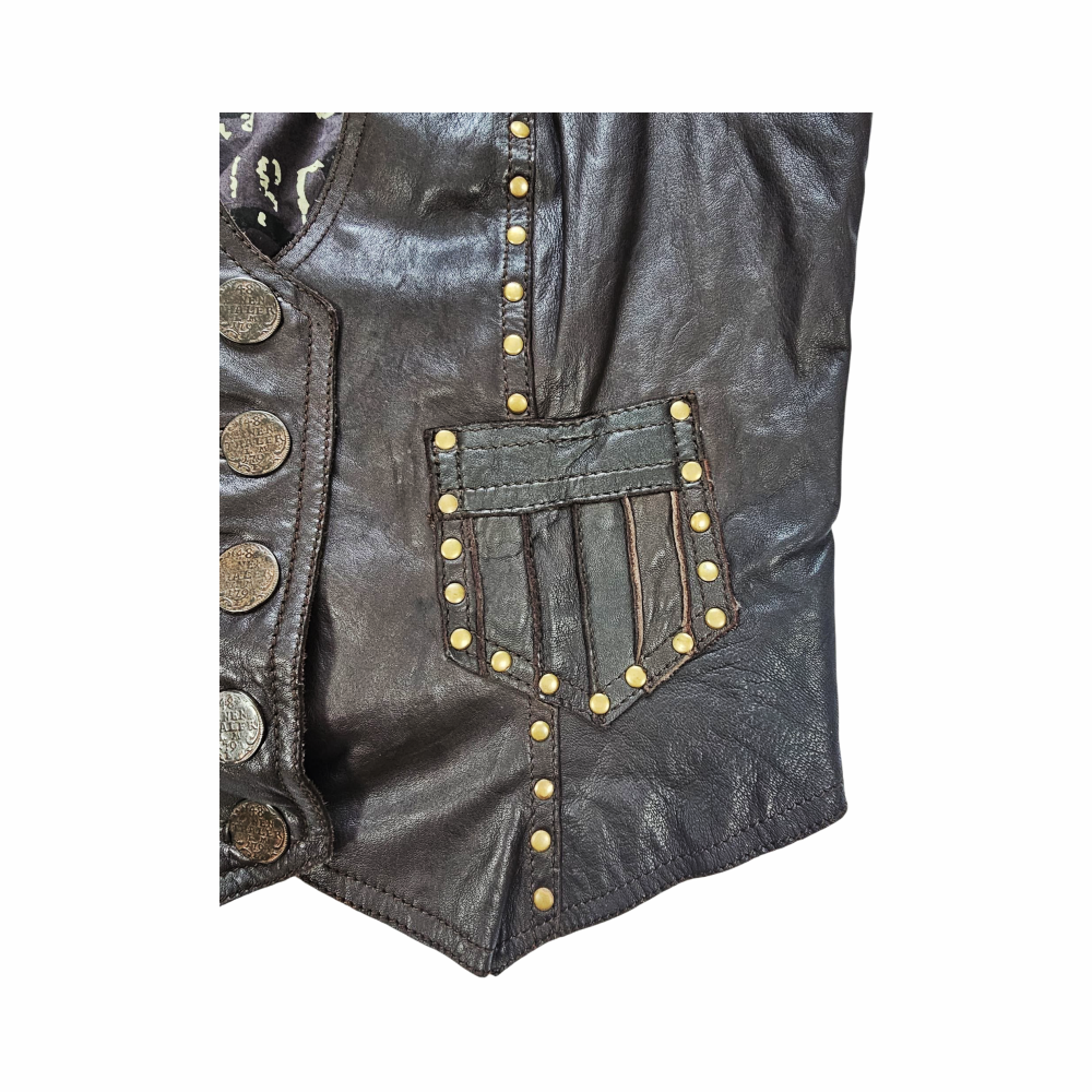 Vintage Y2K Studded Leather Waistcoat with Coin Buttons - Goose Craft