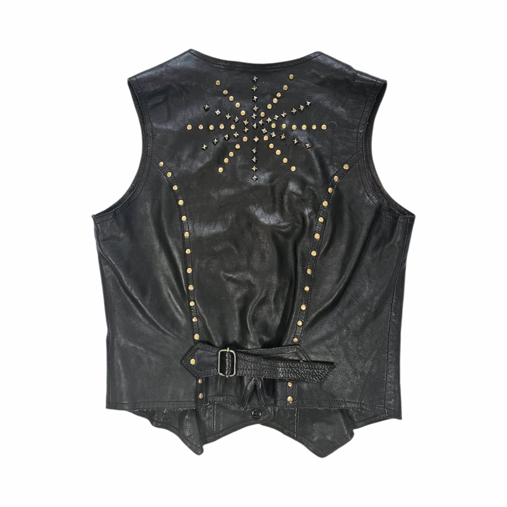Vintage Y2K Studded Leather Waistcoat with Coin Buttons - Goose Craft
