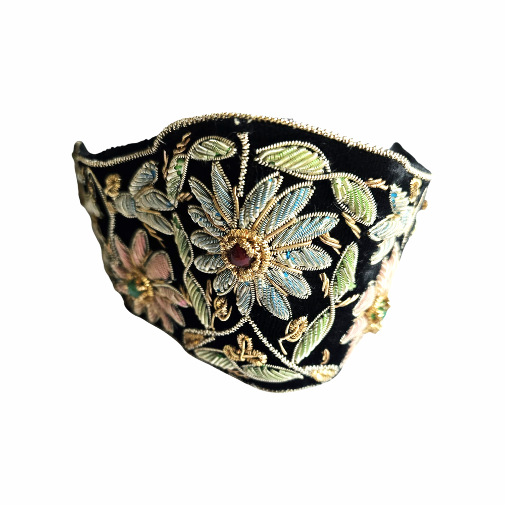 Vintage Belt with a Zardozy Metallic Gem Set Indian Hand Embroidered Front Panel - Re:Velvet