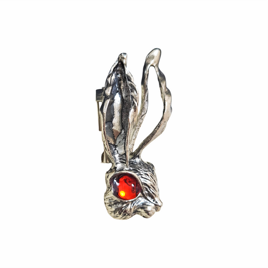 Victorian Revival Hare Head Brooch with Red Glass Eyes - Re:Velvet