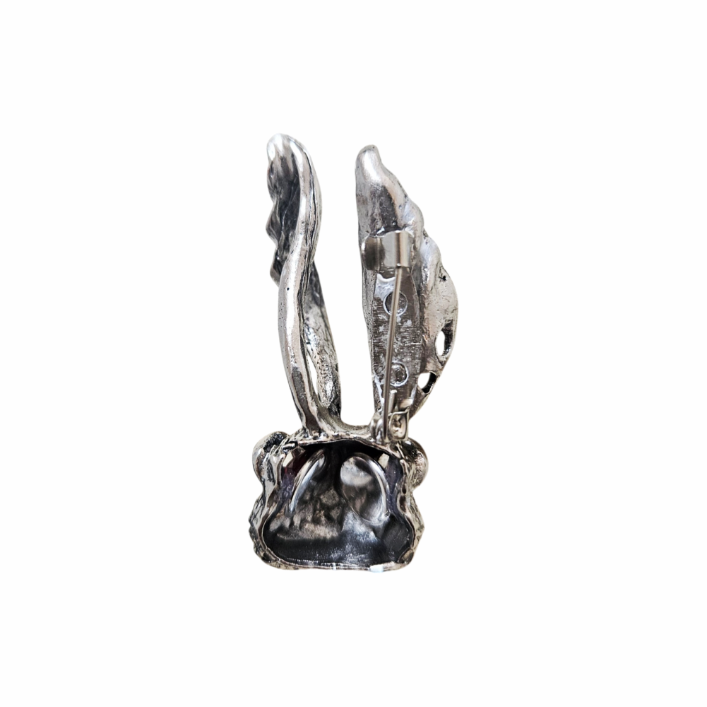 Victorian Revival Hare Head Brooch with Red Glass Eyes - Re:Velvet