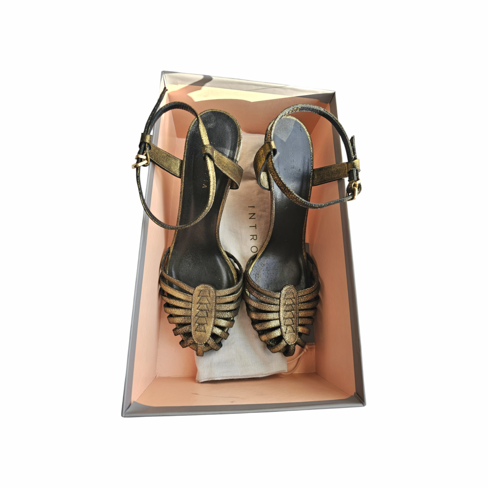 Antique Gold Leather Caged Heels - Hoss Intropia - Re:Velvet