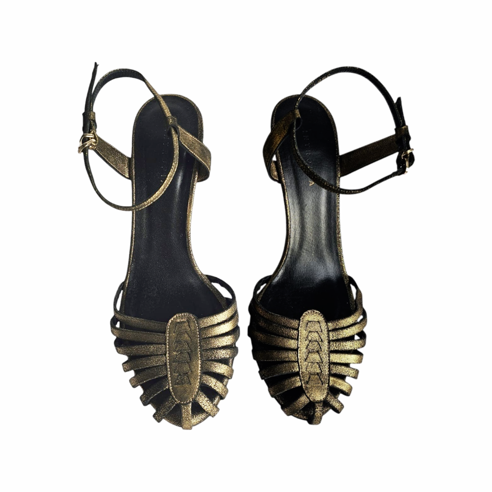 Antique Gold Leather Caged Heels - Hoss Intropia - Re:Velvet
