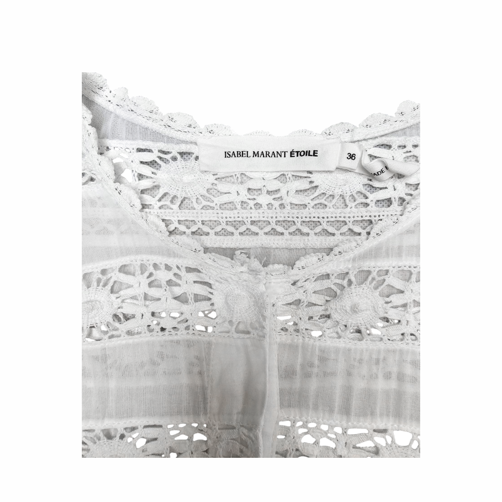Cotton Voile Mini Dress "Greta" with Lace Crochet - Isabel Marant Etoile