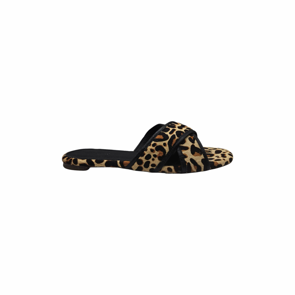 Cora Leopard Print Calf Hair Criss Cross Slide Mules - J.Crew