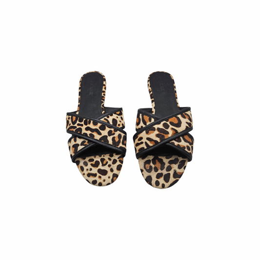Cora Leopard Print Calf Hair Criss Cross Slide Mules - J.Crew