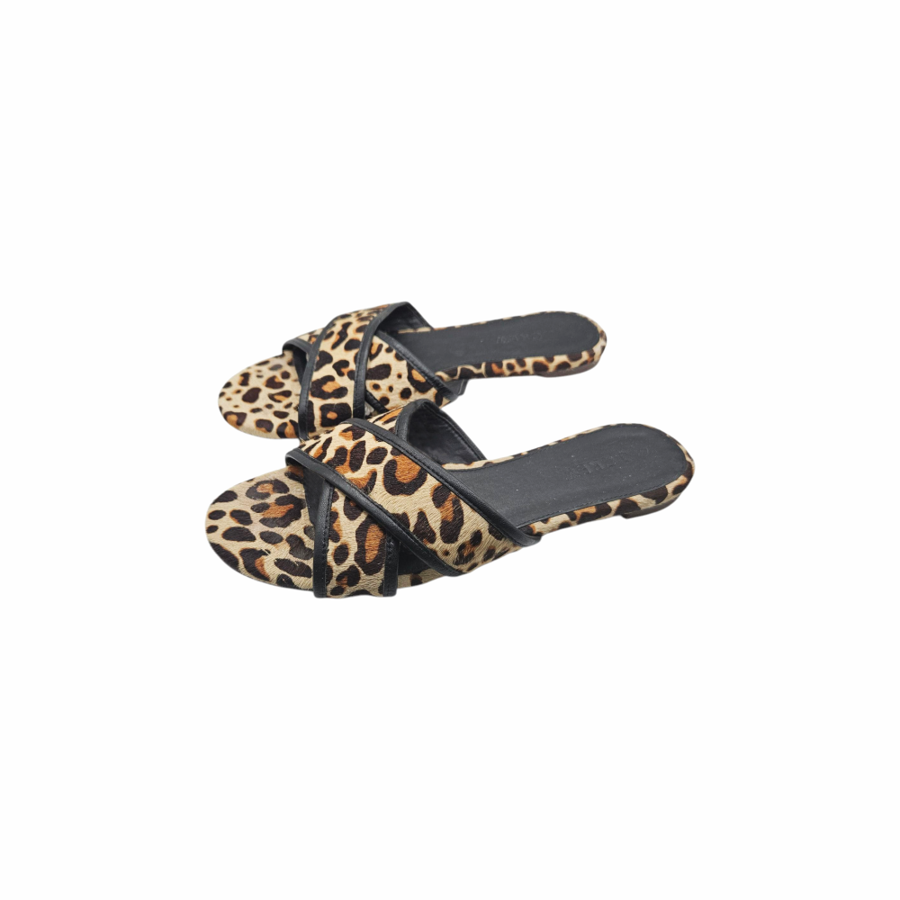 Cora Leopard Print Calf Hair Criss Cross Slide Mules - J.Crew