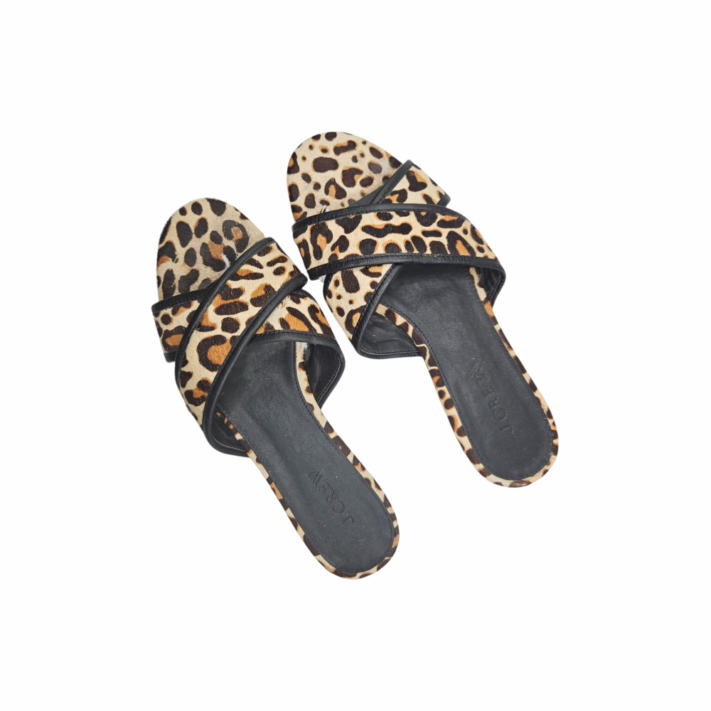 Cora Leopard Print Calf Hair Criss Cross Slide Mules - J.Crew