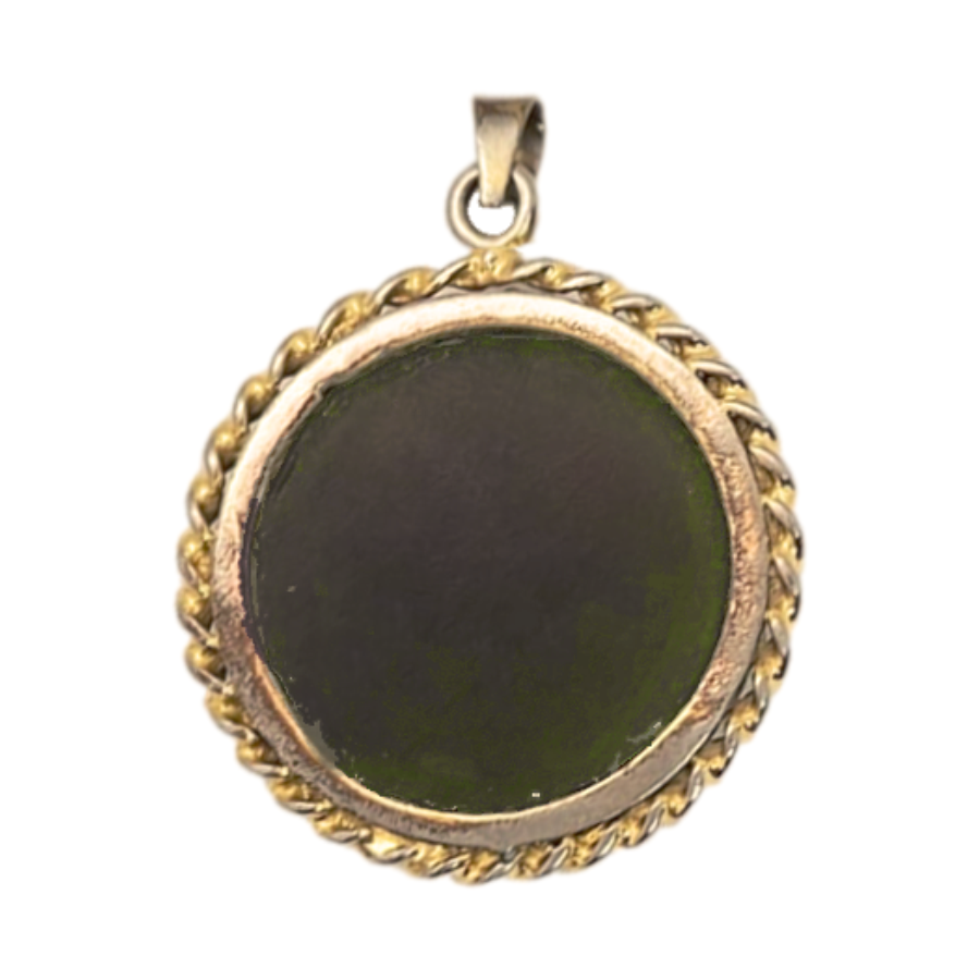Vintage Chinese Jade Disc Sterling Vermeil Pendant - Re:Velvet