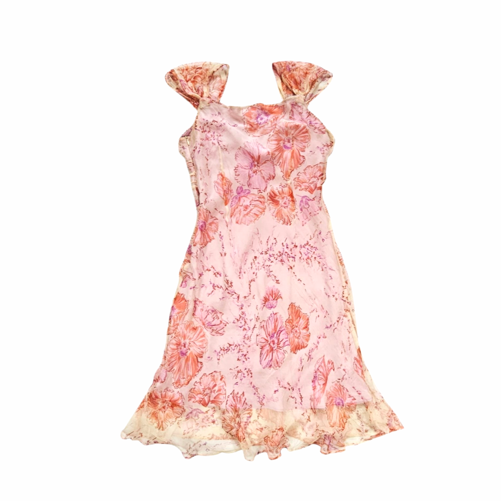 Vintage Floral Silk Dress in Pink and Coral Tones - Jerome L’Huillier