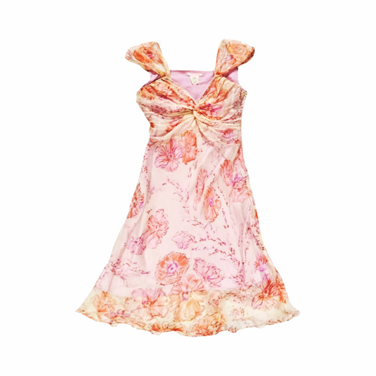 Vintage Floral Silk Dress in Pink and Coral Tones - Jerome L’Huillier