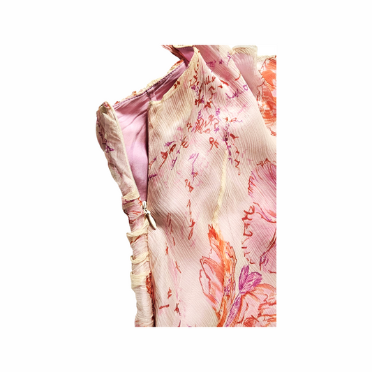Vintage Floral Silk Dress in Pink and Coral Tones - Jerome L’Huillier