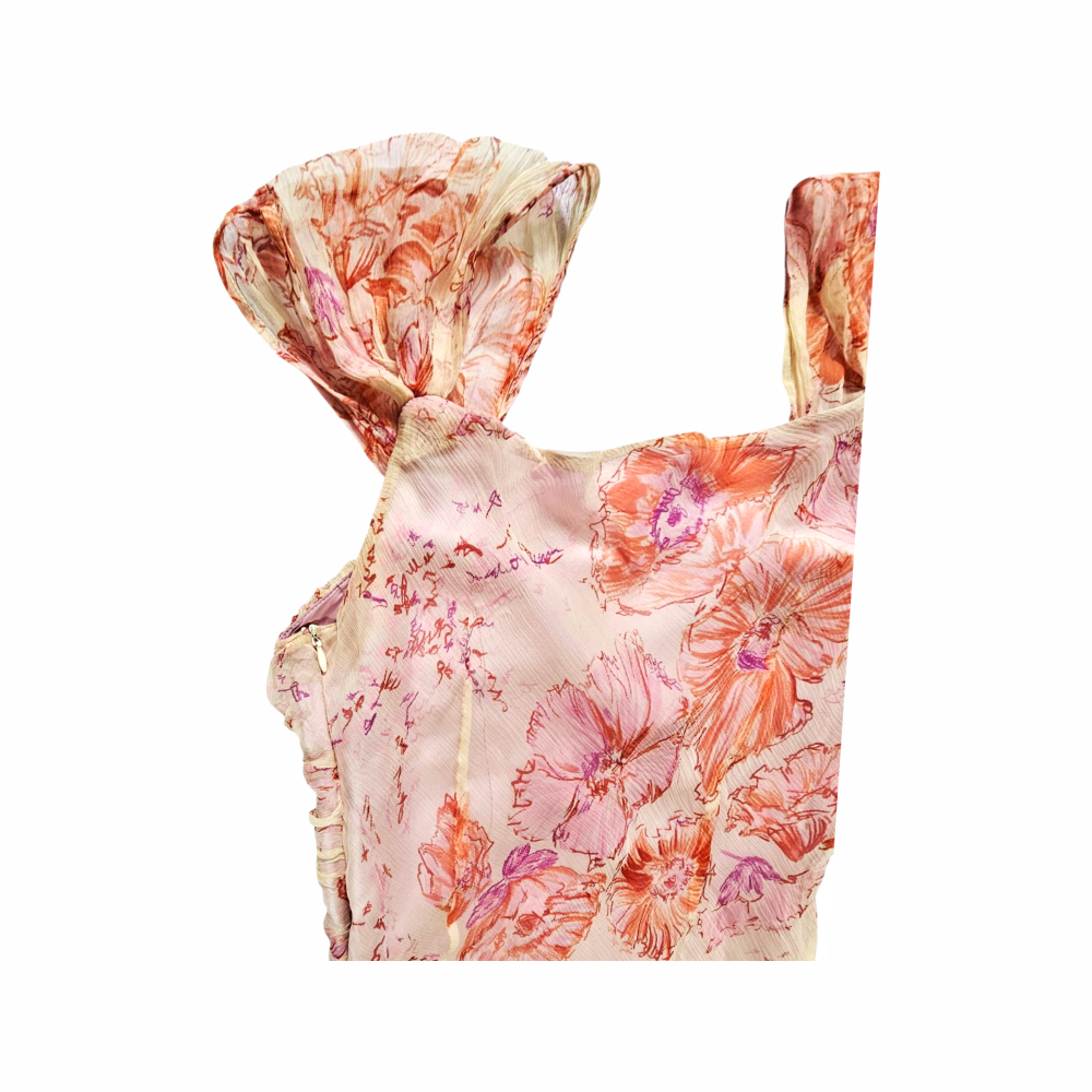 Vintage Floral Silk Dress in Pink and Coral Tones - Jerome L’Huillier