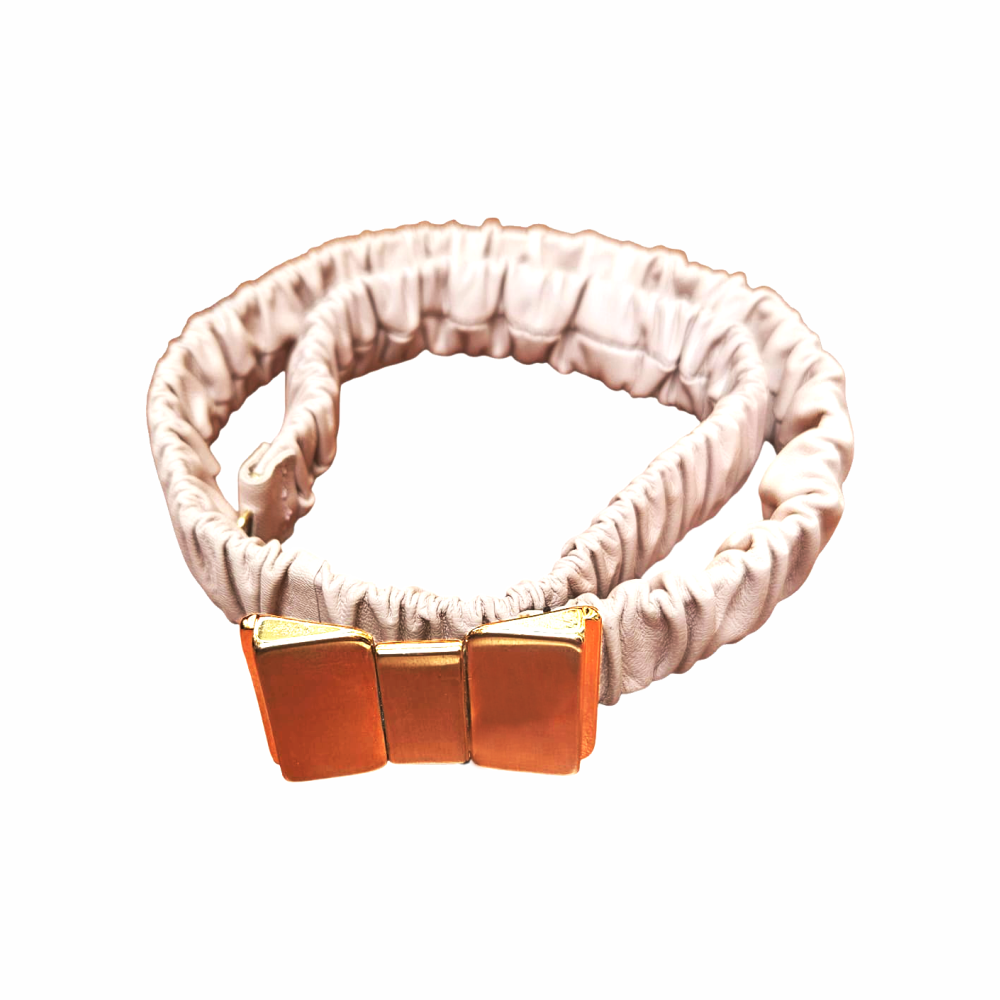 Ruched Elastic Belt with Gold Bow Clasp - L.K. Bennett