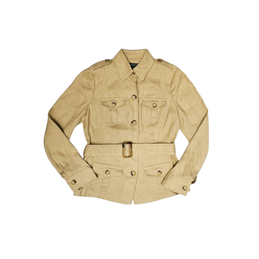 Gold Silk & Linen Safari Style Jacket - Lauren Ralph Lauren - Re:Velvet