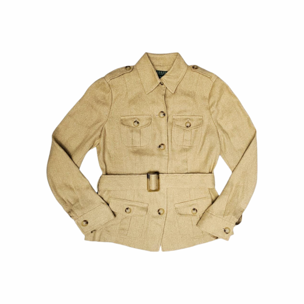 Gold Silk & Linen Safari Style Jacket - Lauren Ralph Lauren - Re:Velvet