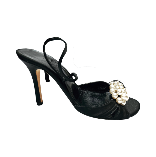 Pearl Embellished Suede Sling Back Peep Toe Sandals - LK Bennett - Re:Velvet