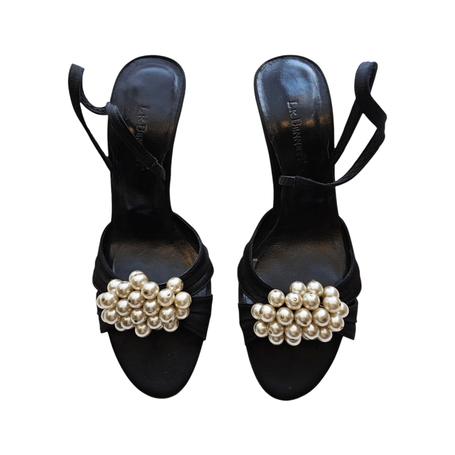 Pearl Embellished Suede Sling Back Peep Toe Sandals - LK Bennett - Re:Velvet