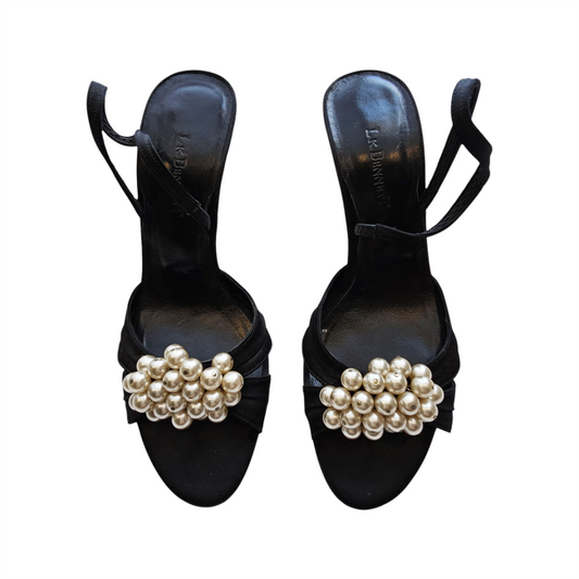 Pearl Embellished Suede Sling Back Peep Toe Sandals - LK Bennett - Re:Velvet