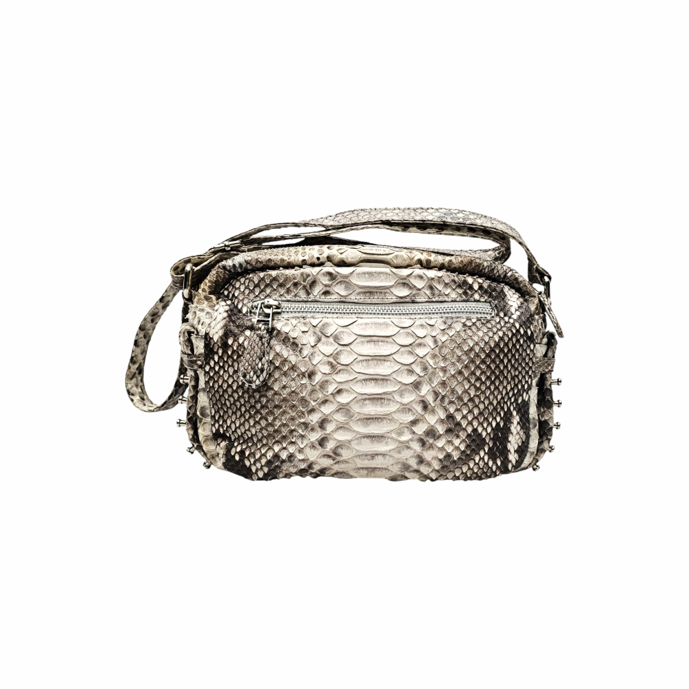 Cross Body Camera Bag in Python Print Leather - La Cav Du Bon