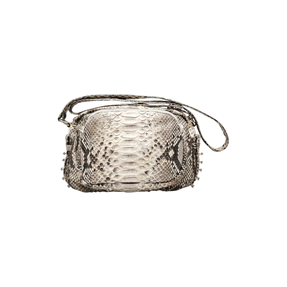 Cross Body Camera Bag in Python Print Leather - La Cav Du Bon