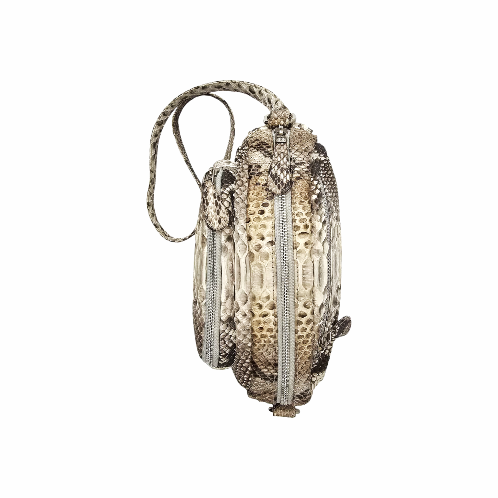 Cross Body Camera Bag in Python Print Leather - La Cav Du Bon