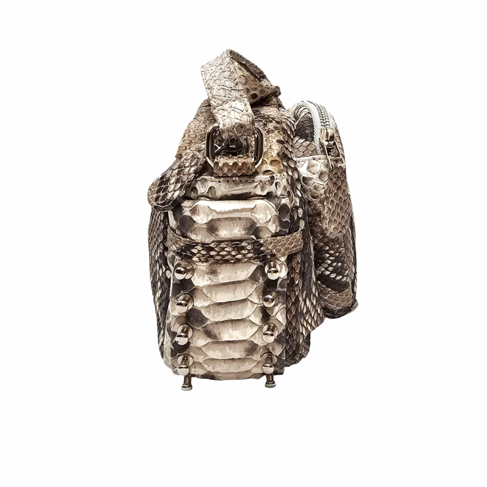 Cross Body Camera Bag in Python Print Leather - La Cav Du Bon
