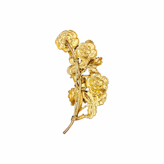 1940s Gold-Tone Enamel Floral Spray Brooch - Re:Velvet