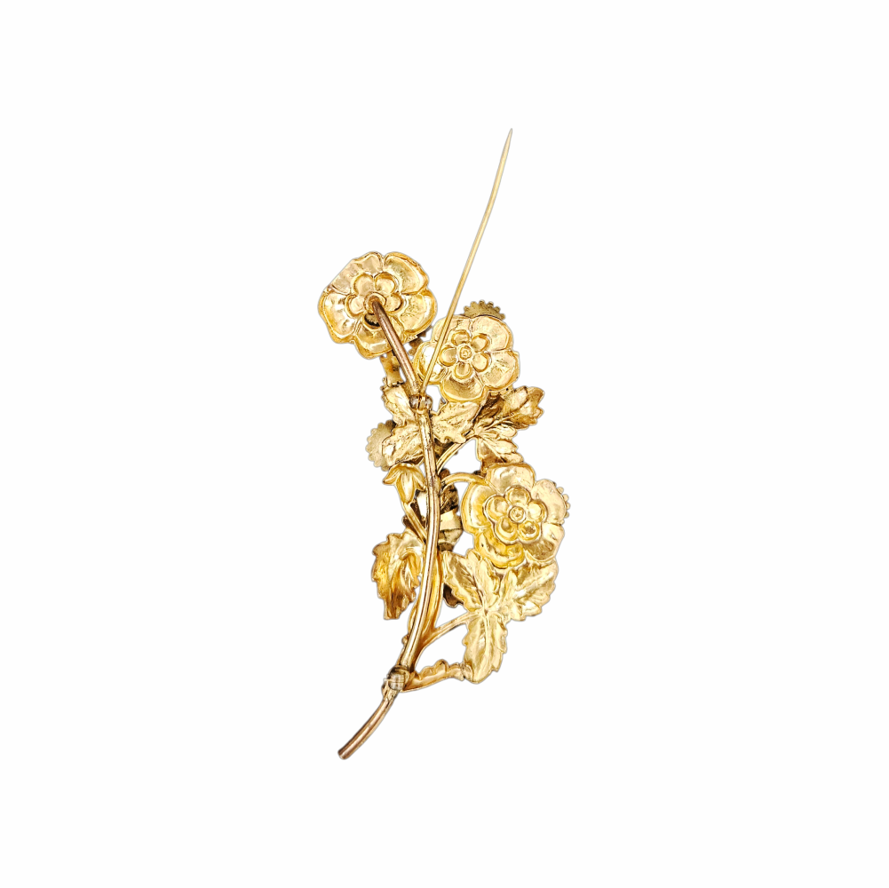 1940s Gold-Tone Enamel Floral Spray Brooch