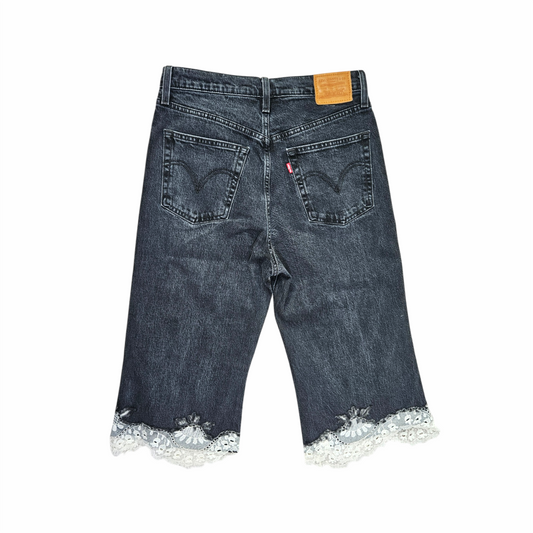 Ribcage Bell Denim Bermuda Shorts with Vintage reclaimed Lace Hem - Levi Strauss Upstyled by Re:Velvet - Re:Velvet