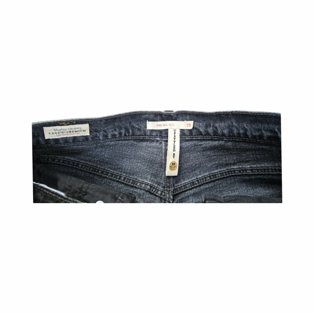 Ribcage Bell Denim Bermuda Shorts with Vintage reclaimed Lace Hem - Levi Strauss Upstyled by Re:Velvet - Re:Velvet