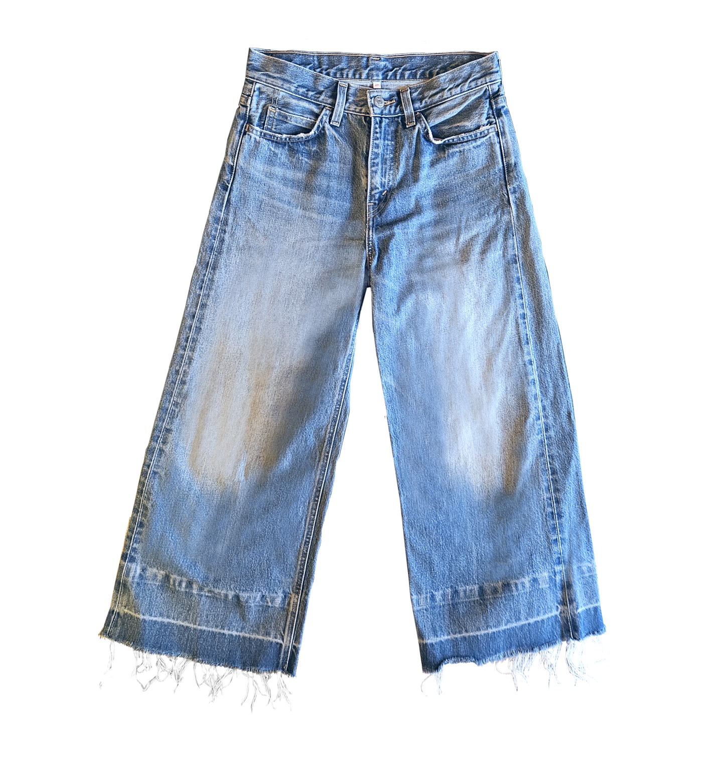 Wide Leg Distressed Fringed Bleach Denim - Levi Strauss - Re:Velvet