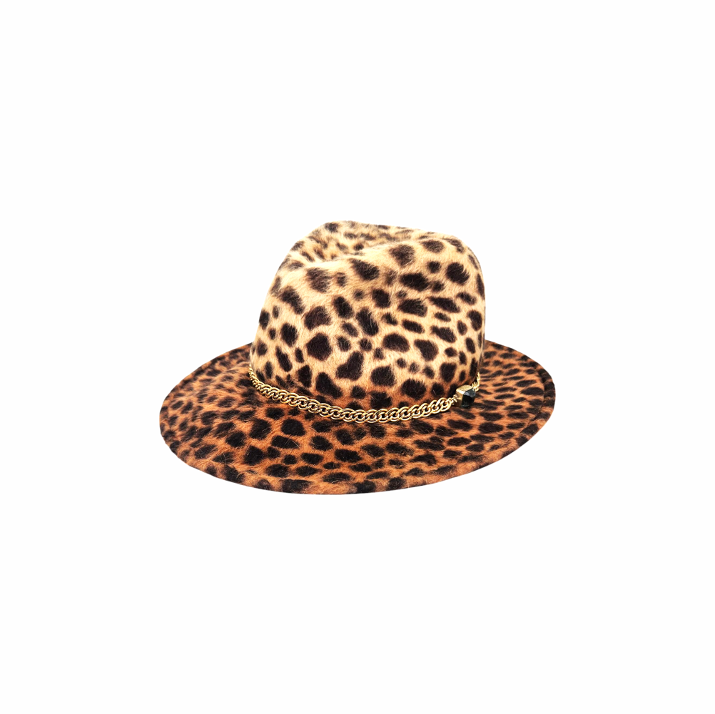 Animal Print Fedora with Removable Jewelled Customized Strap - Louise Green