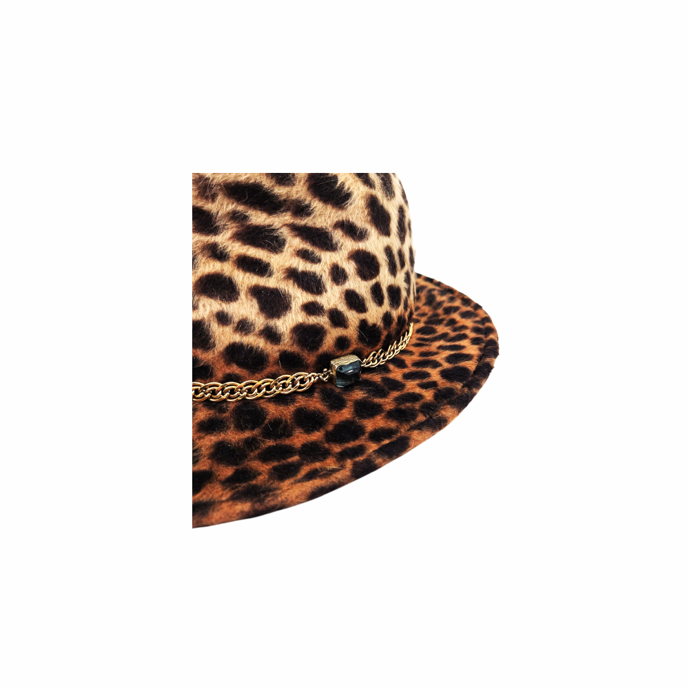 Animal Print Fedora with Removable Jewelled Customized Strap - Louise Green