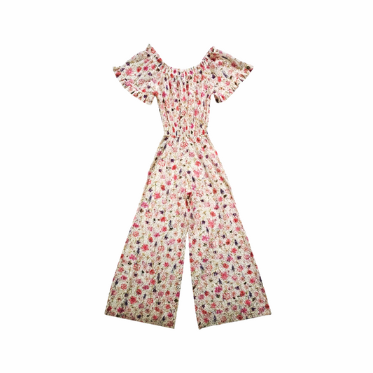 Floral Lace, Off-Shoulder Jumpsuit with Smocked Waist - Luisa Beccaria