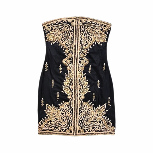 Winter 2010-11 Strapless Embroidered Silk Bustier Dress with Leopard Smocked Back - Manoush