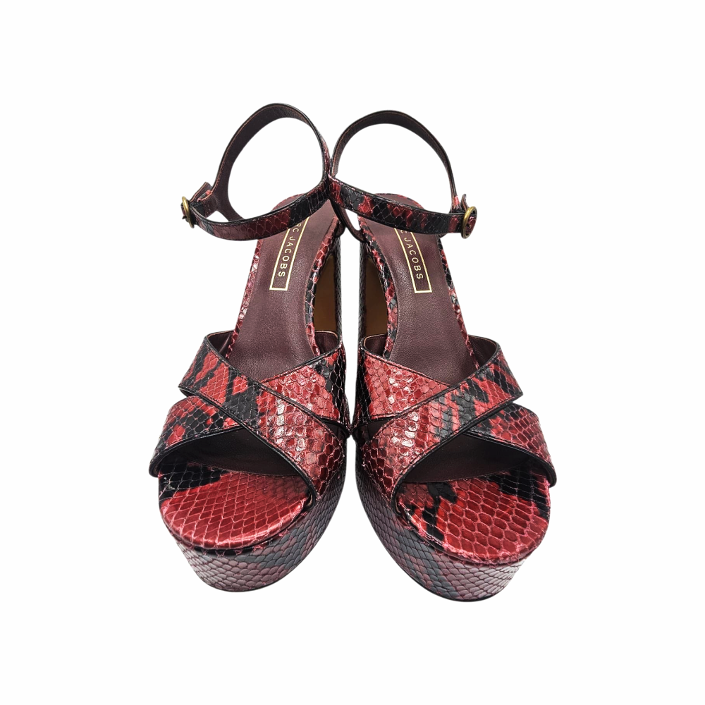 Red Python-Effect Leather Platform Sandals "Debbie" - Marc Jacobs
