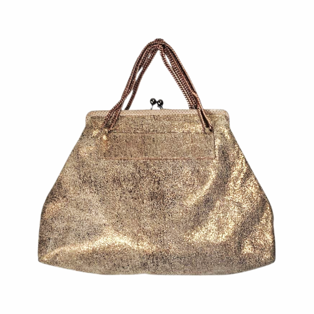 Metallic Gold Frame Bag with Chain Handles