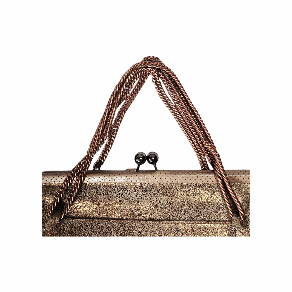 Metallic Gold Frame Bag with Chain Handles