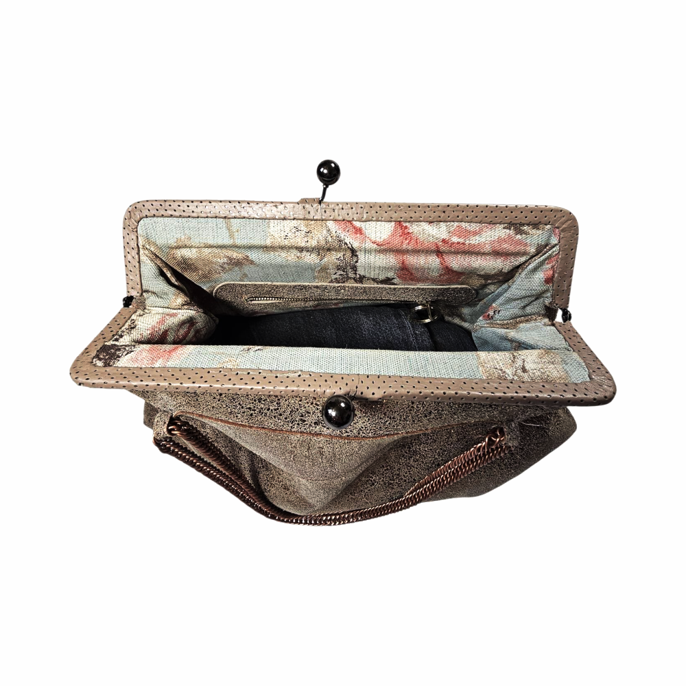 Metallic Gold Frame Bag with Chain Handles