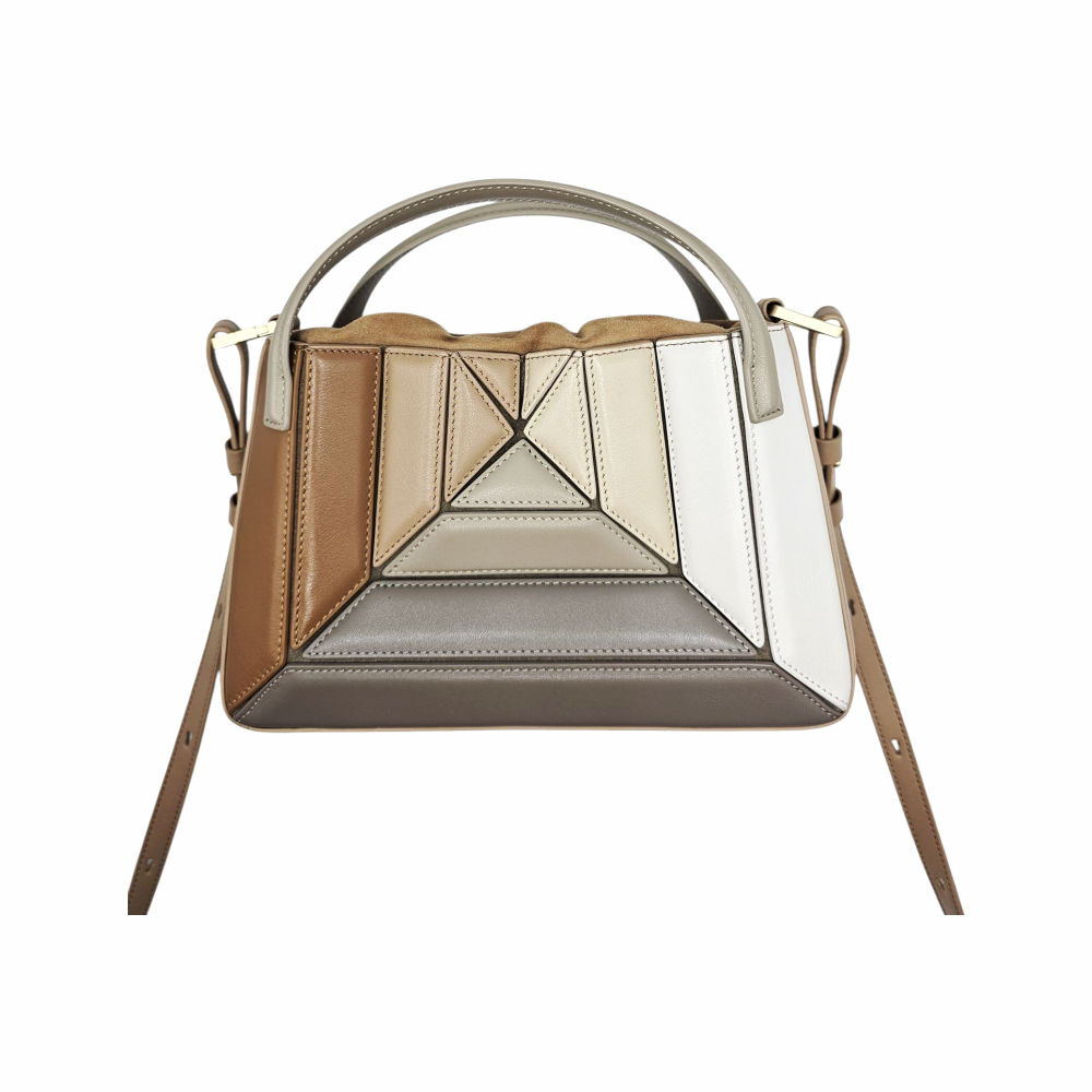 Geometric Panel Leather Top Handle Bag "Mini Sera Mia" - MLouye