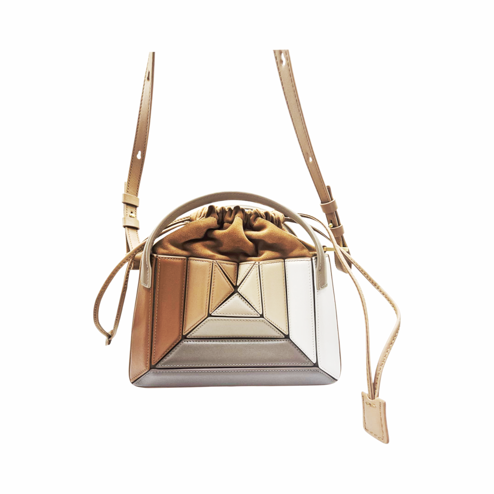 Geometric Panel Leather Top Handle Bag "Mini Sera Mia" - MLouye