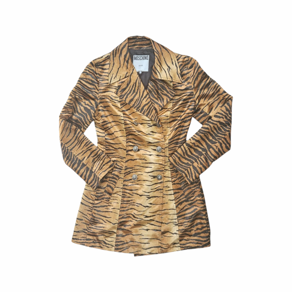 1990s Vintage Tiger Print Double-Breasted Coat - Moschino Jeans