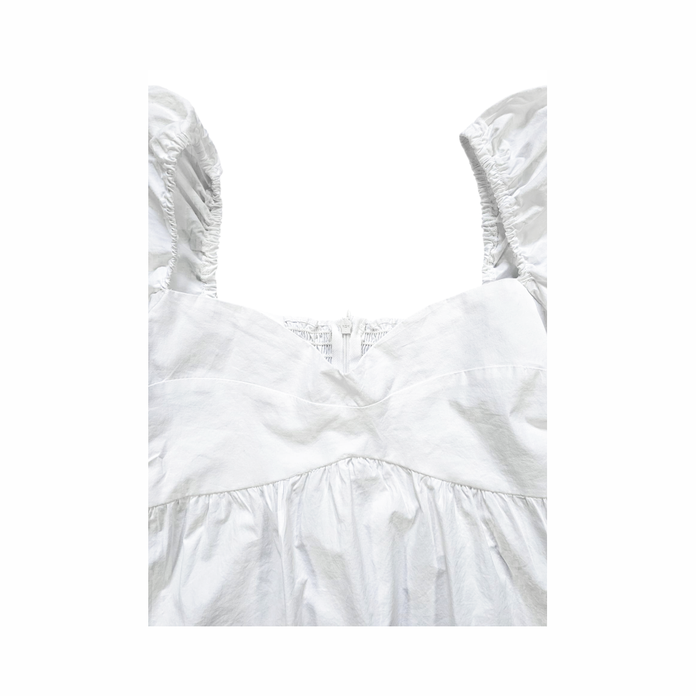 White Cotton Puff Sleeve Mini Dress - Oak + Fort