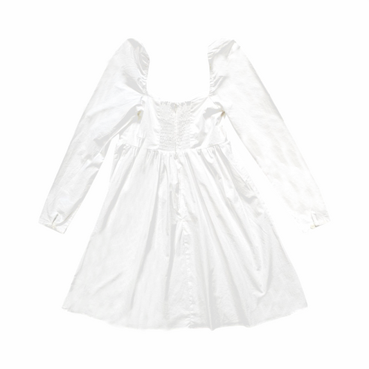 White Cotton Puff Sleeve Mini Dress - Oak + Fort