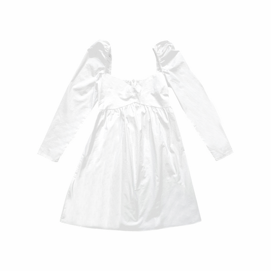 White Cotton Puff Sleeve Mini Dress - Oak + Fort