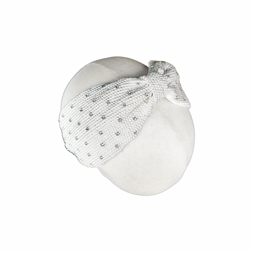 Bridal Pearl and Crystal Embellished Bow Headband