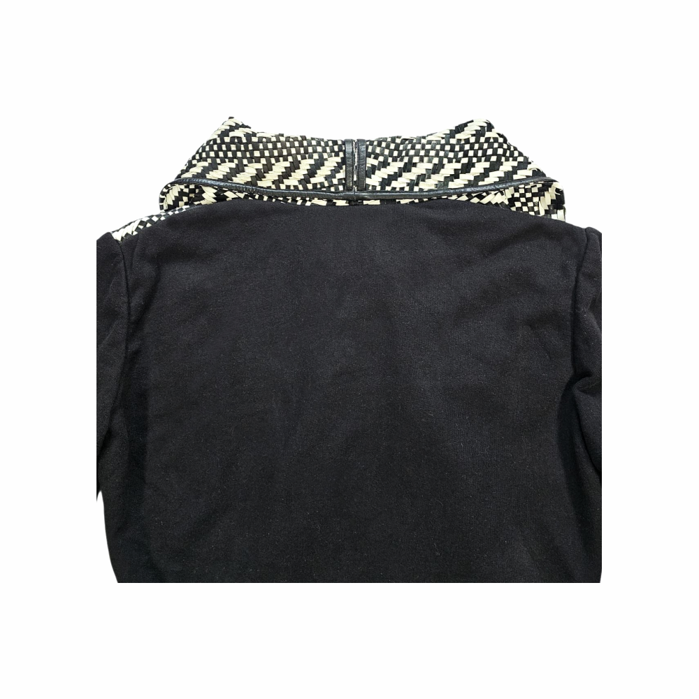 Black Cardigan Jacket with Woven Leather-Trimmed Fringe Collar - Pinko Tag