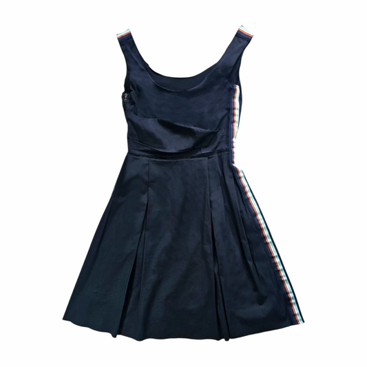 Sleeveless Pleated Canvas Dress with Side Stripe - Prada